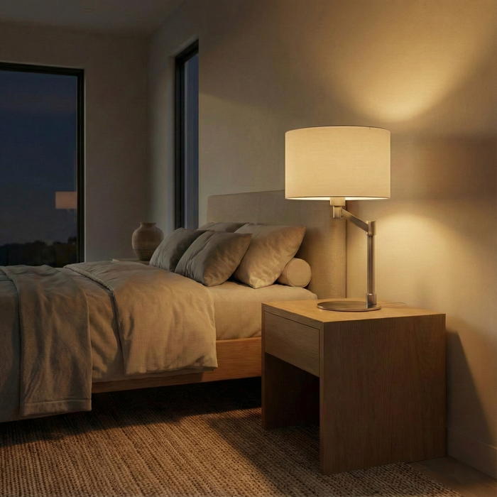 Horizon Table Lamp | Brushed Nickel & Curved Metal Base