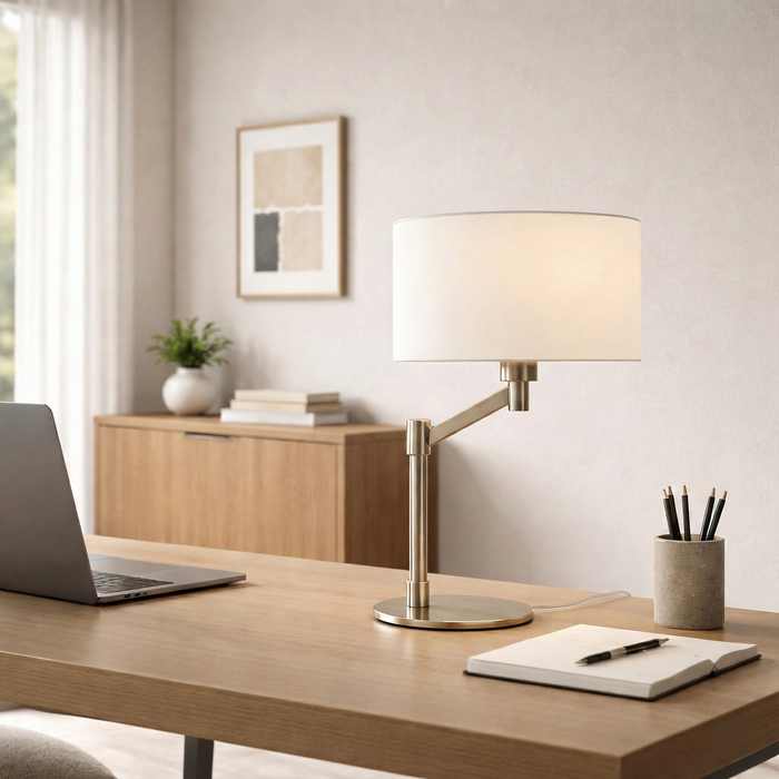 Horizon Table Lamp | Brushed Nickel & Curved Metal Base