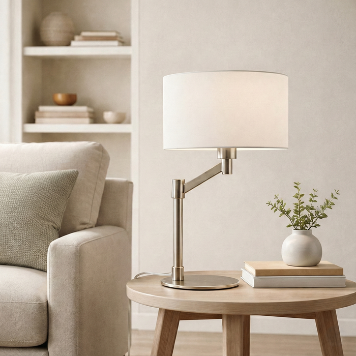 Horizon Table Lamp | Brushed Nickel & Curved Metal Base