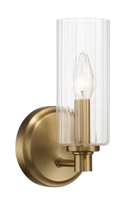 Jardin Single Light Wall Sconce With Clear Ribbed Glass - Satin Brass - West Lamp