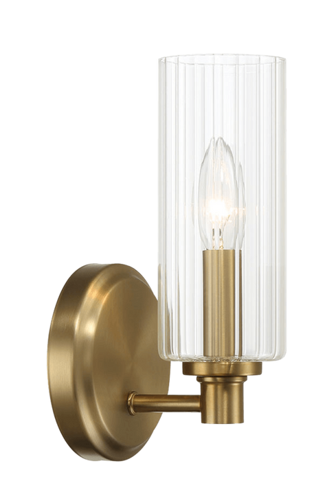 Jardin Single Light Wall Sconce With Clear Ribbed Glass - Satin Brass - West Lamp