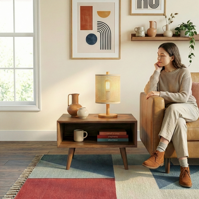 Levio Table Lamp | Natural Oak & Handwoven Linen Shade