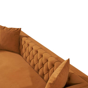 Lewer Mid Century Modern Cognac Velvet Corner Sofa