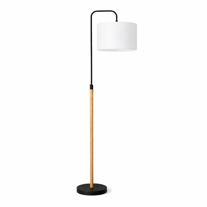 Lior Floor Lamp | Wooden Pole & White Drum Shade