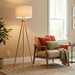 Lirios Floor Lamp | Natural Three-Legged Wood & Linen Shade