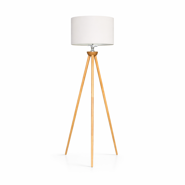 Lirios Floor Lamp | Natural Three-Legged Wood & Linen Shade
