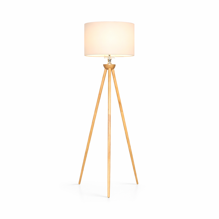 Lirios Floor Lamp | Natural Three-Legged Wood & Linen Shade