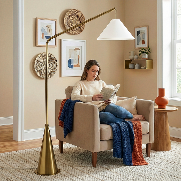 Lisbon Floor Lamp | Hanging White Shade & Coned Base