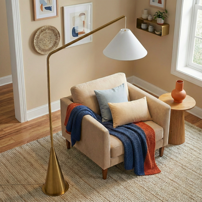Lisbon Floor Lamp | Hanging White Shade & Coned Base