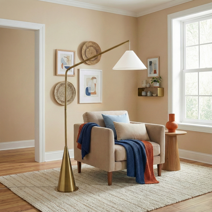 Lisbon Floor Lamp | Hanging White Shade & Coned Base