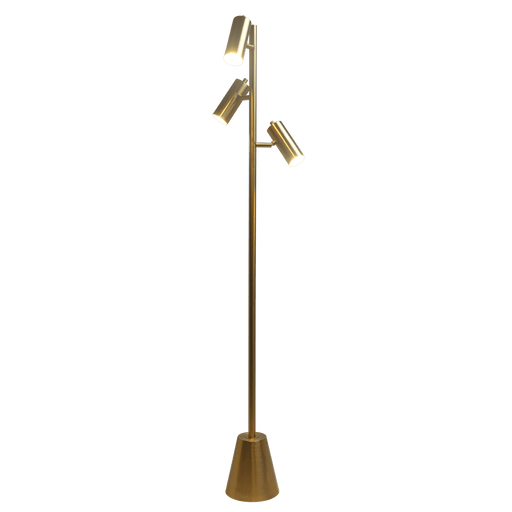 Lumina Brassed Gold Floor Lamp with Rotary Switch Triple Spots Metal Cone Base - West Lamp