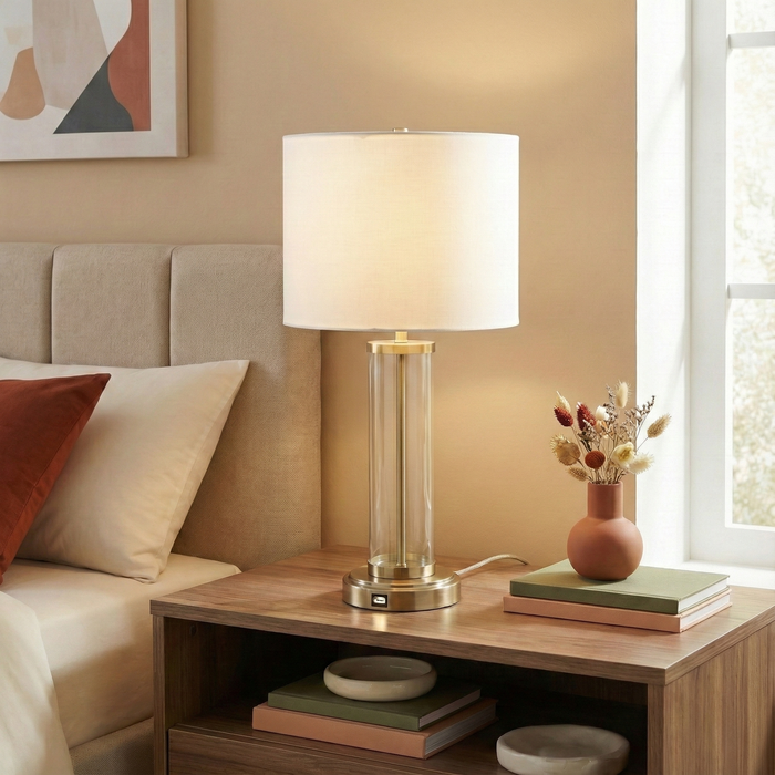 Luna Table Lamp | Brushed Nickel & Clear Glass Body
