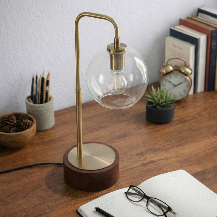 Luxeray Table Lamp | Brushed Gold Arch & Glass Globe