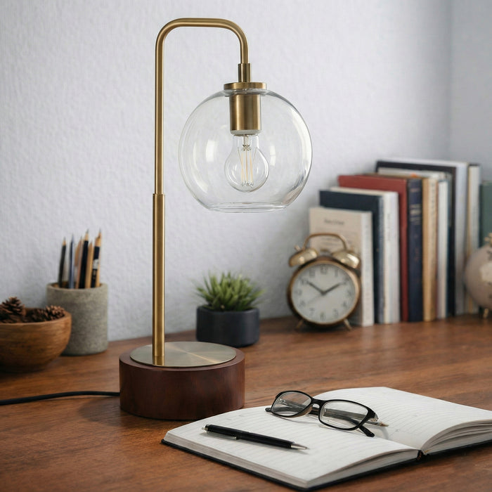 Luxeray Table Lamp | Brushed Gold Arch & Glass Globe