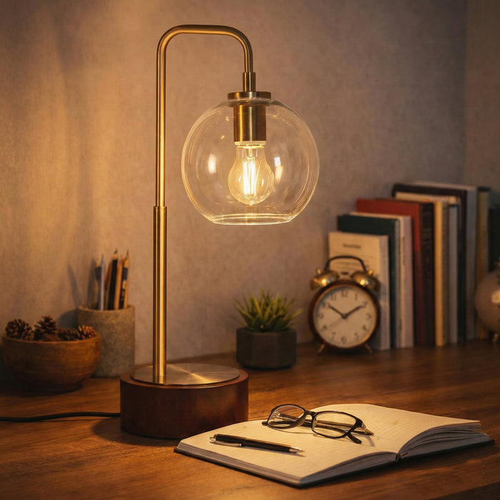 Luxeray Table Lamp | Brushed Gold Arch & Glass Globe