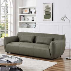 Blur Mid-Century Modern Olive Genuine Leather Round Arm Sofa