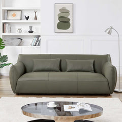 Blur Mid-Century Modern Olive Genuine Leather Round Arm Sofa