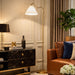 Majestic Brass Ring Base Curved Floor Lamp | Triangle Drum Shade