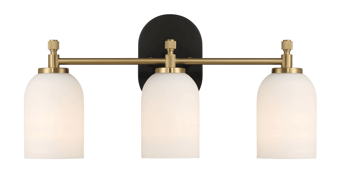 Meadows Three Lights Vanity Brushed Gold Bathroom Wall Light for Bathroom Over Mirror 20.5"W × 10.125"H × 5.5"E with White Frosted Glass - West Lamp