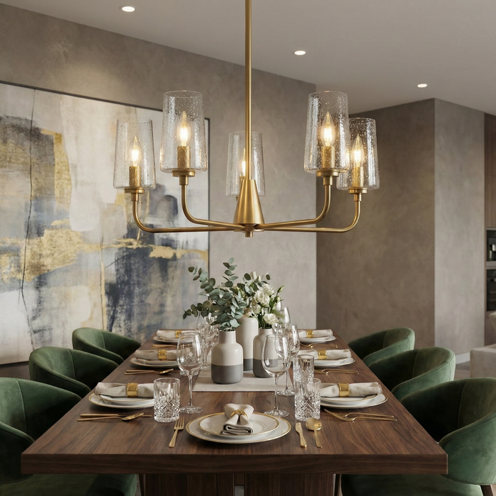 Dazzle Five Lights Chandelier | Satin Brass & Clear Seeded Glass