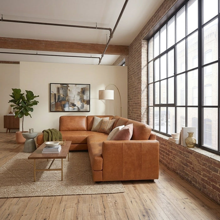 Glander Modern Sectional | Top-Grain Leather & Pocket Spring Support | Ashcroft Imports Furniture