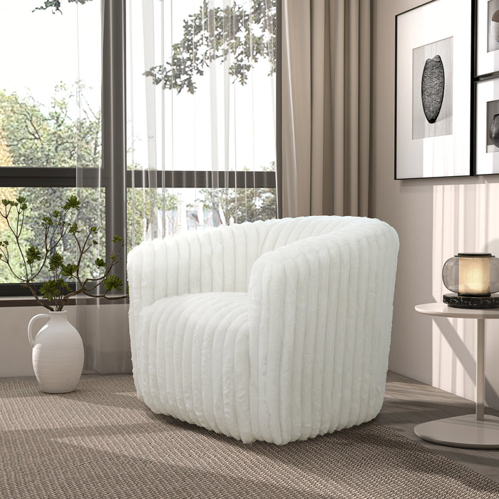 Mira White Soft Plush Fabric Swivel Chair
