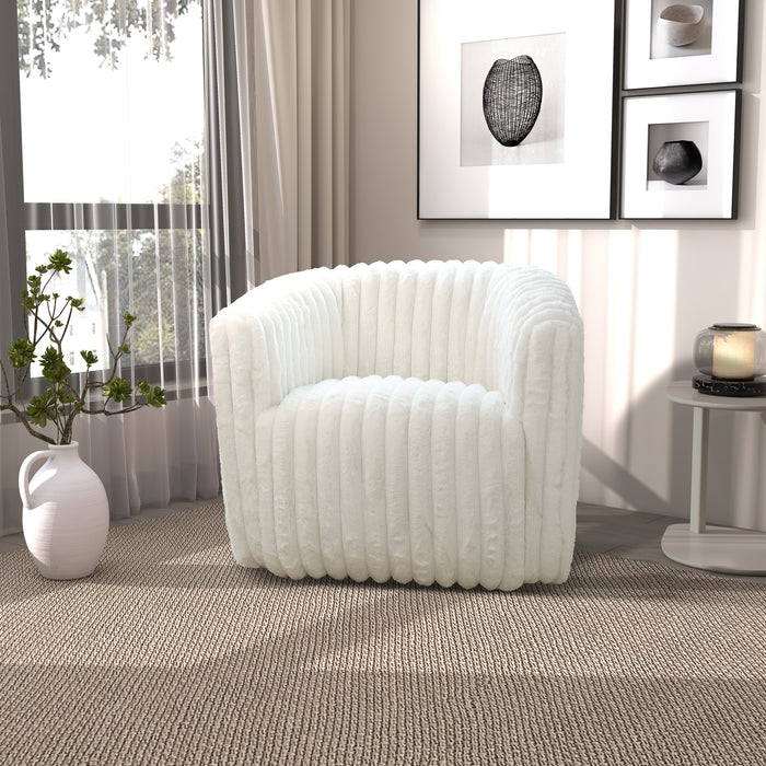 Mira White Soft Plush Fabric Swivel Chair