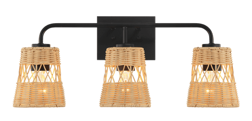 Moonlit Three Lights Wall Sconce With Rattan Shade, Bathroom Lighting Fixtures Over Mirror - West Lamp