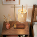 Moonstone Table Lamp | Dark Brown Bamboo & Bronze Base