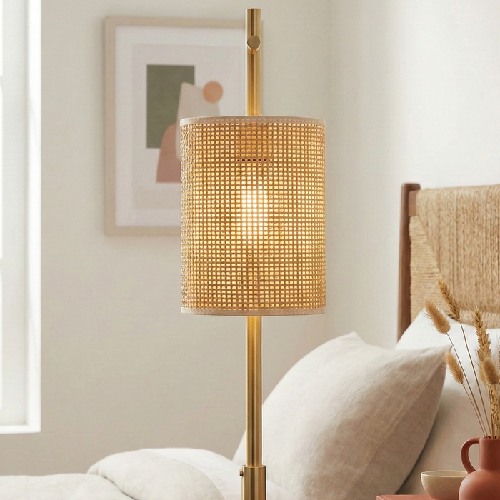 Moonstone Table Lamp | Dark Brown Bamboo & Bronze Base