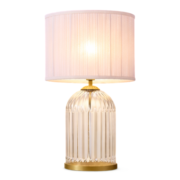 Nebulis Table Lamp | Gold Accents & Pink Pleated Shade