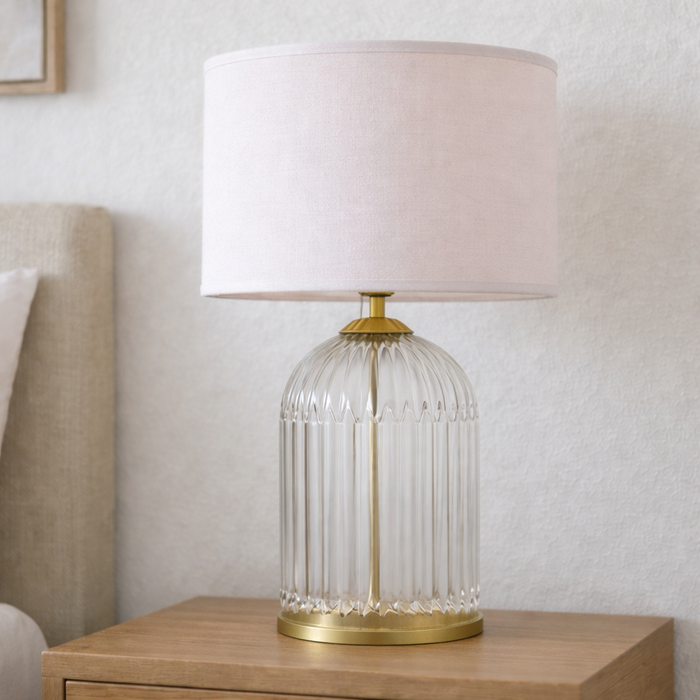 Nebulis Table Lamp | Gold Accents & Pink Pleated Shade