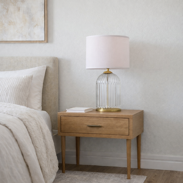 Nebulis Table Lamp | Gold Accents & Pink Pleated Shade