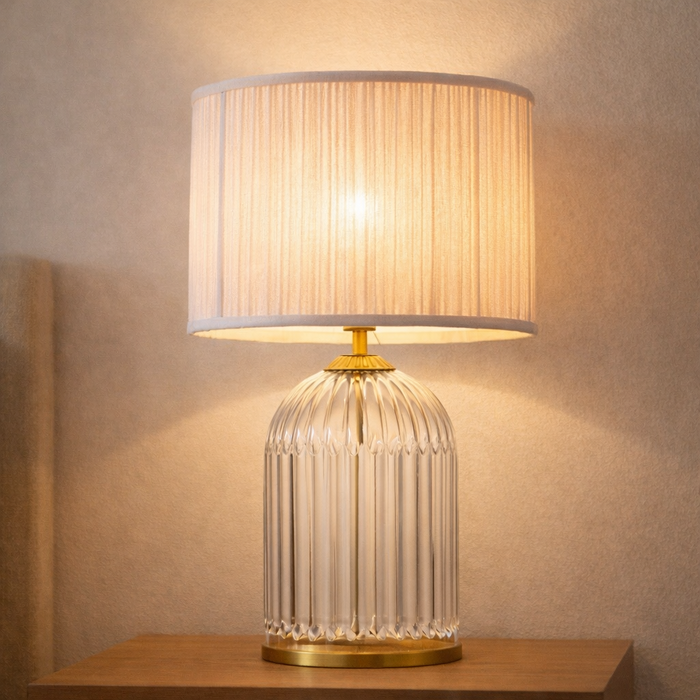 Nebulis Table Lamp | Gold Accents & Pink Pleated Shade