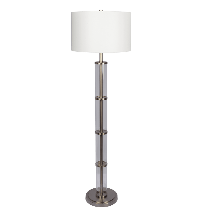 Nimbus Brushed Nickel Floor Lamp with 3-Way Rotary Switch Clear Glass Body Metal Base - West Lamp