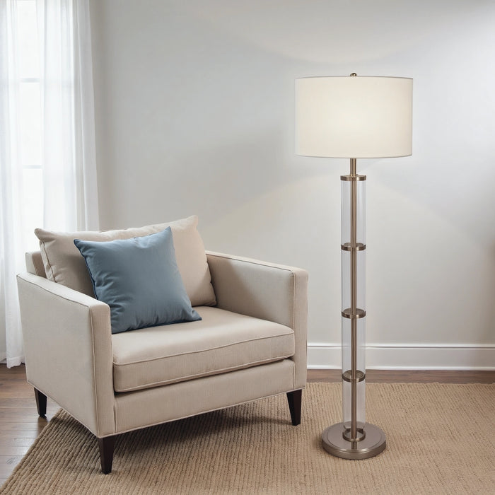 Nimbus Brushed Nickel Floor Lamp with 3-Way Rotary Switch Clear Glass Body  Metal Base