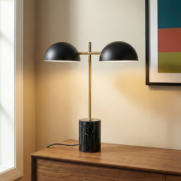 Nova Hydro Black Table Lamp | Double Lamp & Faux Marble Base