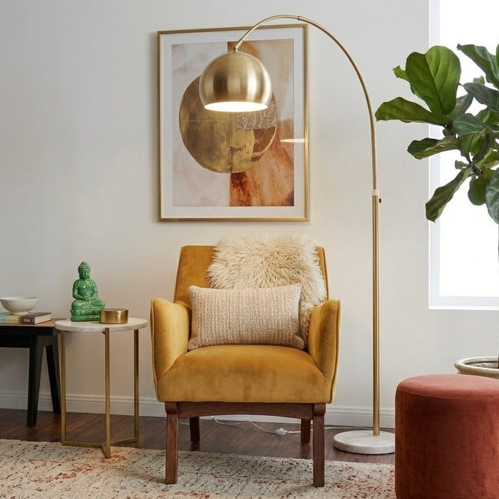 Oasis Long Arm Gold Brass Adjustable Floor Lamp | White Marble Base