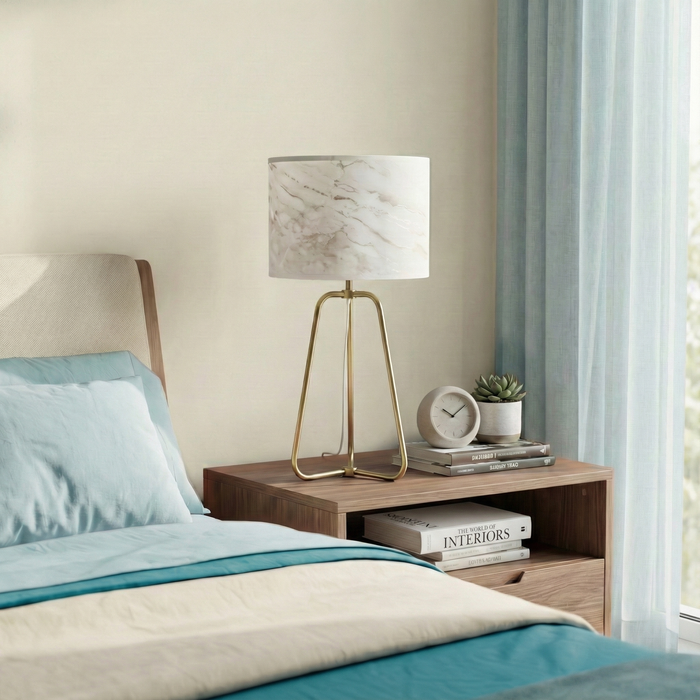Optima Table Lamp | Antique Brass & Faux Marble Shade