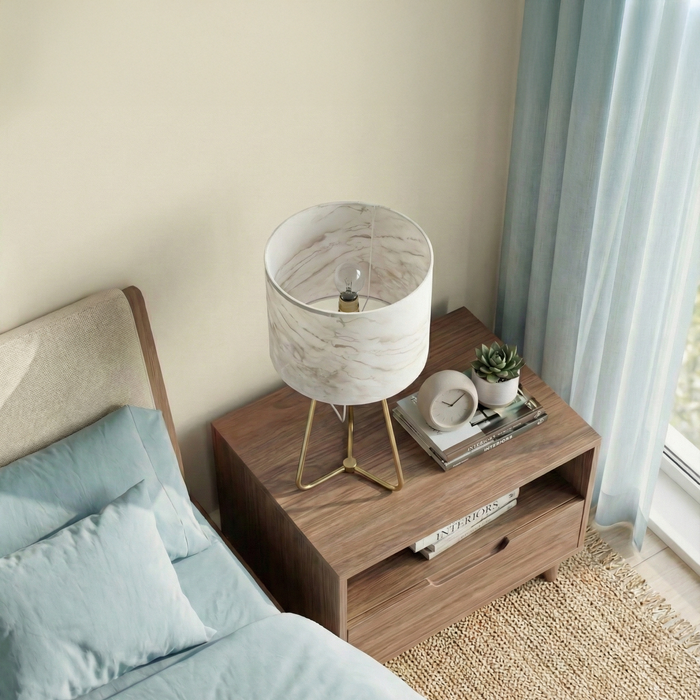 Optima Table Lamp | Antique Brass & Faux Marble Shade