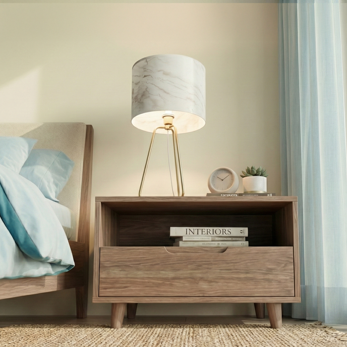 Optima Table Lamp | Antique Brass & Faux Marble Shade