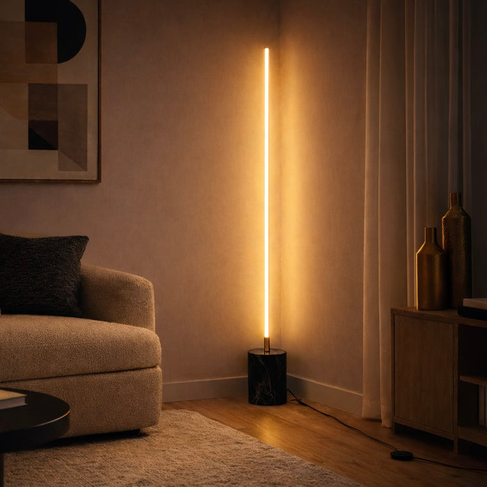 Prism LED Floor Lamp | Brassed Gold & Faux Marble Base