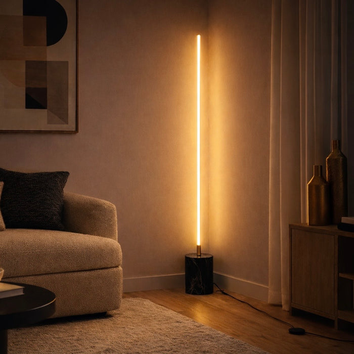 Prism LED Floor Lamp | Brassed Gold & Faux Marble Base