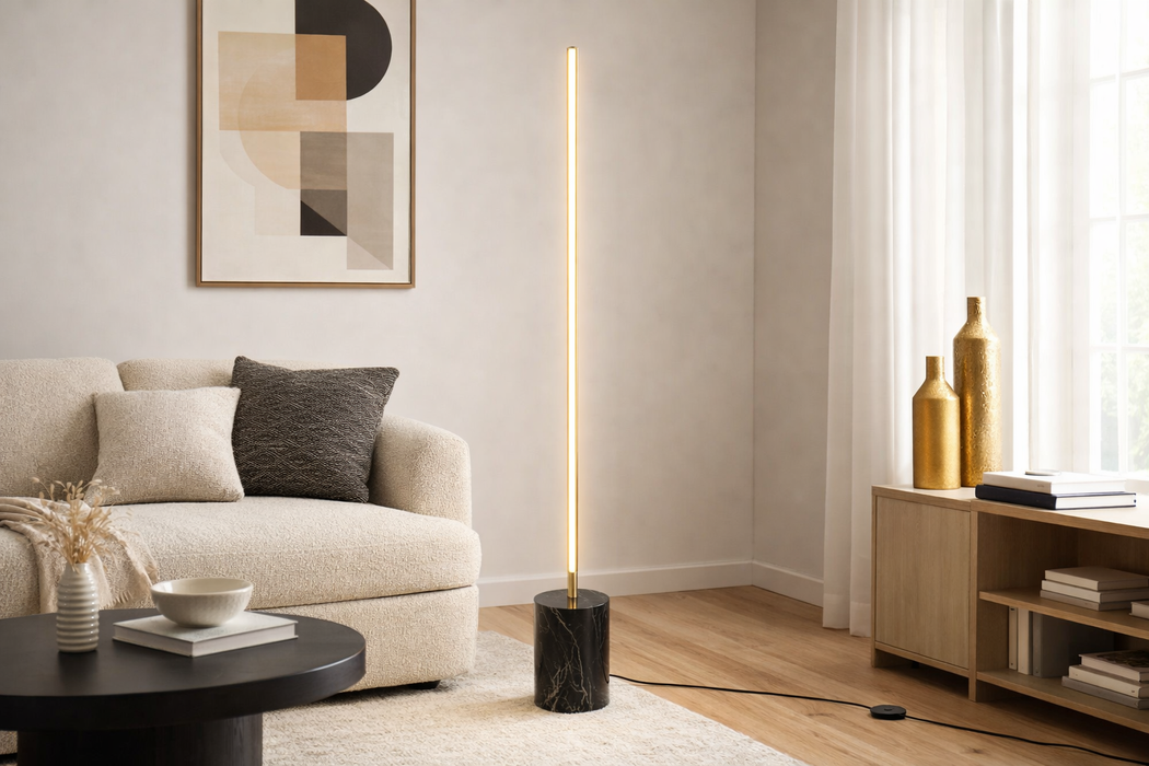 Prism LED Floor Lamp | Brassed Gold & Faux Marble Base