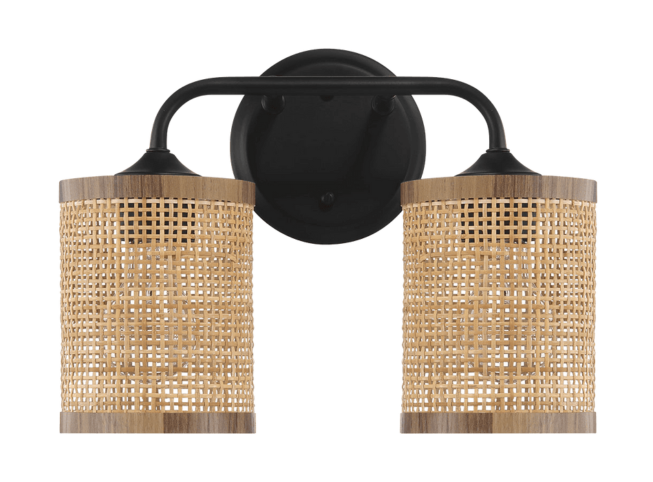 Quell Double Light Vanity With Natural Rattan Shade Wall Lamp - West Lamp