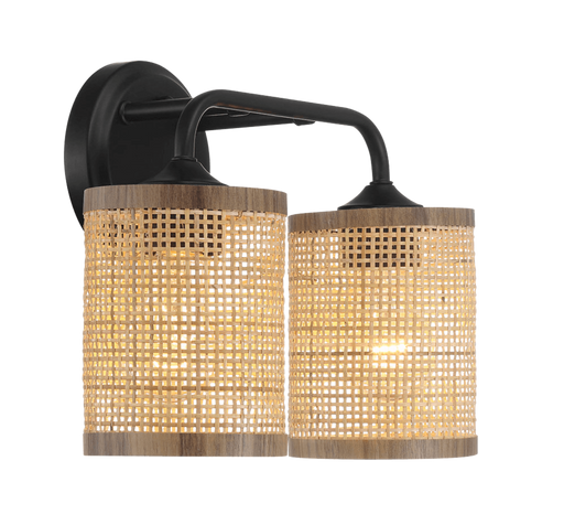 Quell Double Light Vanity With Natural Rattan Shade Wall Lamp - West Lamp