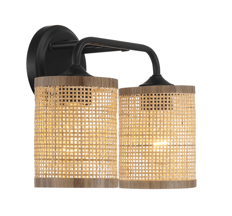 Quell Double Light Vanity With Natural Rattan Shade Wall Lamp - West Lamp