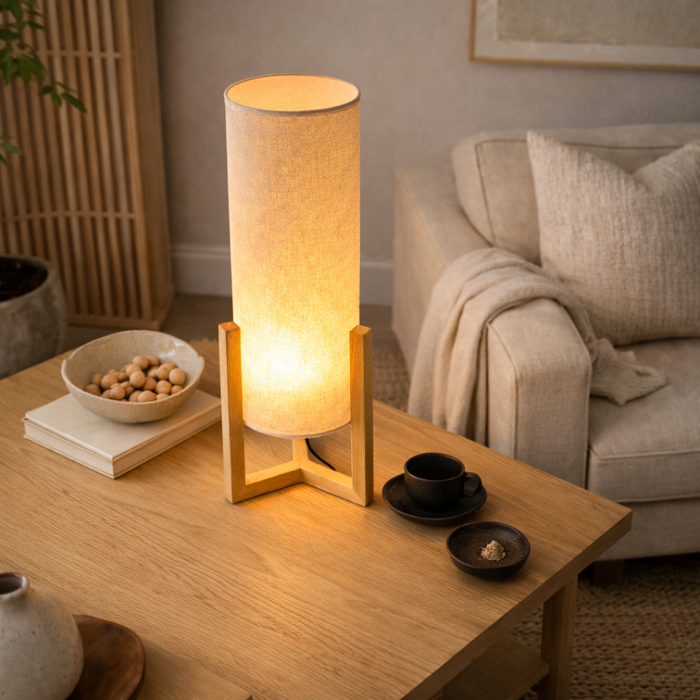 Rayna Table Lamp | Oak Finish & Natural Cylindrical Shade