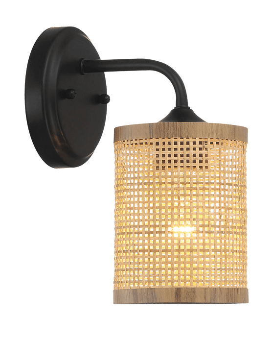 Reef Single Lights Wall Sconce With Natural Rattan Shade Rustic Wicker Wall Light - West Lamp