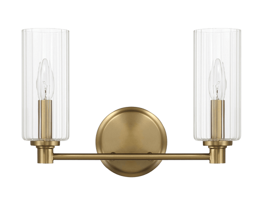 Regal Double Light Vanity With Clear Ribbed Glass - Satin Brass - West Lamp
